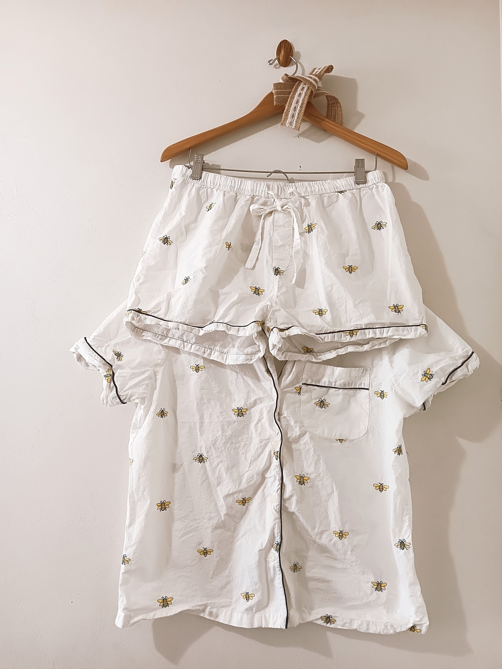 Anthropologie Printfresh White Country Buzzin' Bee Print Cotton Pajama Set M